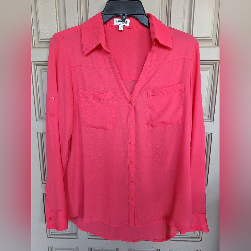Express Portofino Shirt SzPS LongSleeves Collar Cuffs Pleat Back 2 Pocket Front